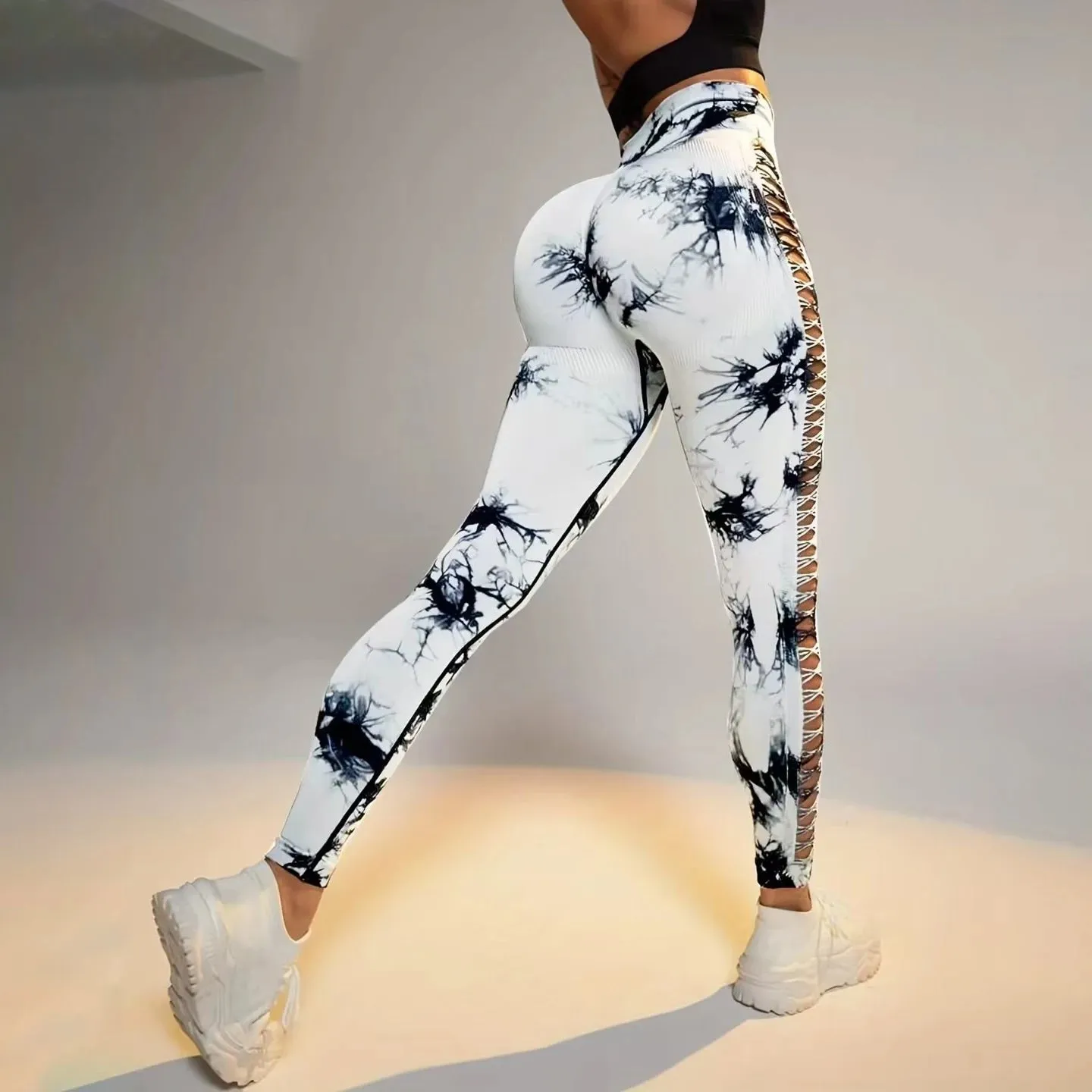 CHRLEISURE Tie-Dye Yoga Pants with Side Holes