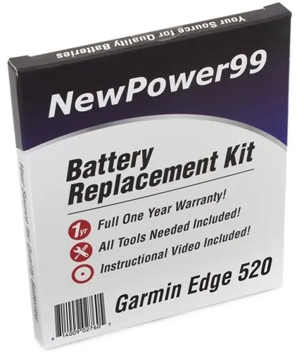 Garmin Edge 520 Battery Replacement Kit with Tools, Video Instructions and Extended Life Battery