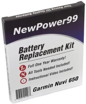 Garmin Nuvi 650 Battery Replacement Kit with Tools, Video Instructions and Extended Life Battery