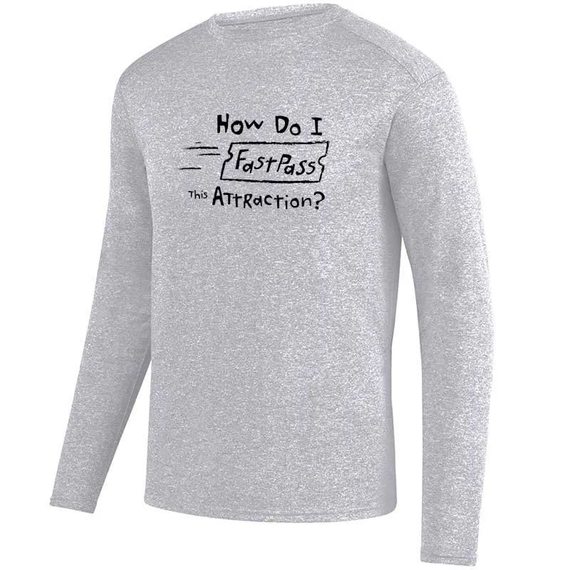 Men's Heathersoft Tech Long Sleeve Crew - "How Do I FastPass This Attraction?"