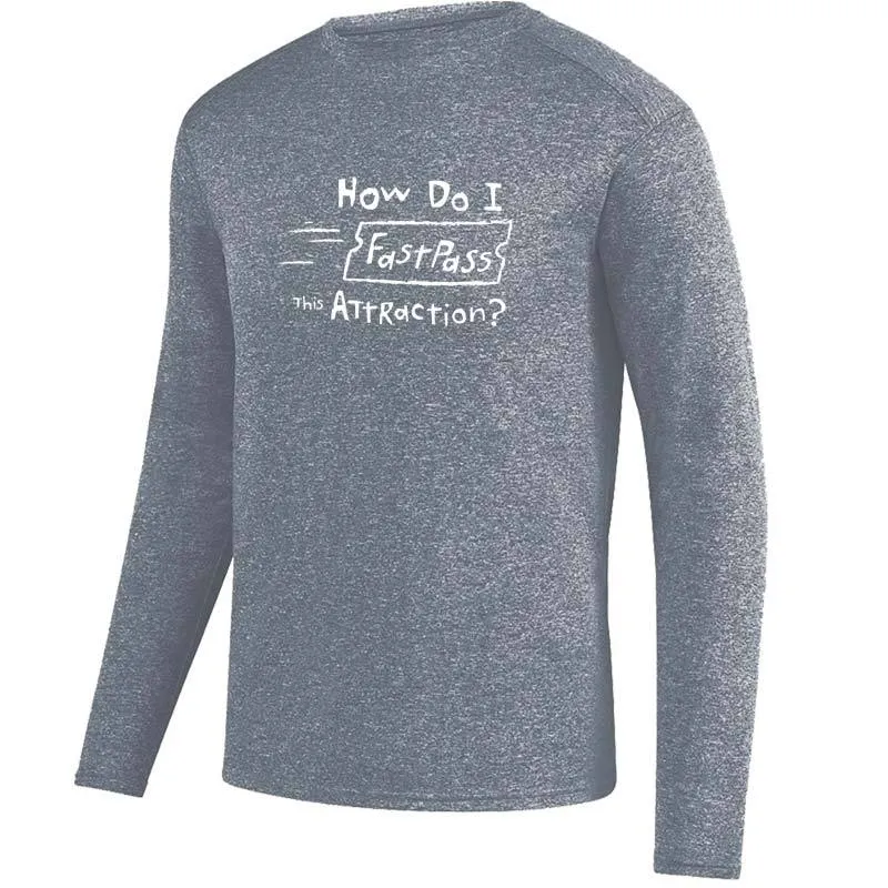 Men's Heathersoft Tech Long Sleeve Crew - "How Do I FastPass This Attraction?"