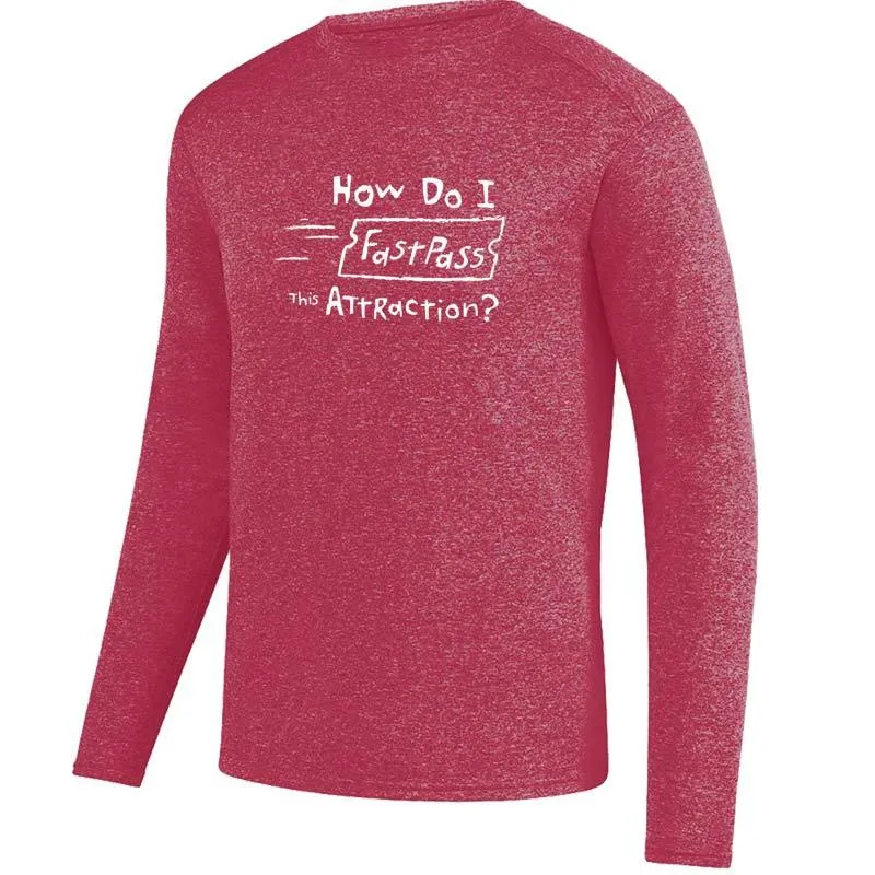Men's Heathersoft Tech Long Sleeve Crew - "How Do I FastPass This Attraction?"