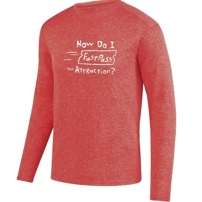 Men's Heathersoft Tech Long Sleeve Crew - "How Do I FastPass This Attraction?"