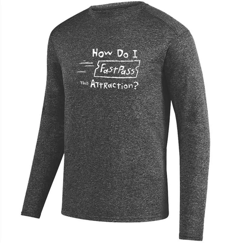 Men's Heathersoft Tech Long Sleeve Crew - "How Do I FastPass This Attraction?"
