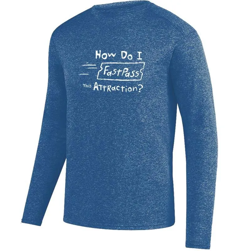Men's Heathersoft Tech Long Sleeve Crew - "How Do I FastPass This Attraction?"