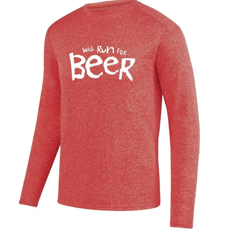 Men's Heathersoft Tech Long Sleeve Crew - "Will Run For Beer"