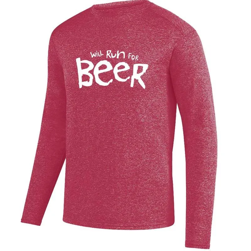 Men's Heathersoft Tech Long Sleeve Crew - "Will Run For Beer"