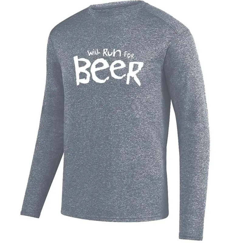 Men's Heathersoft Tech Long Sleeve Crew - "Will Run For Beer"