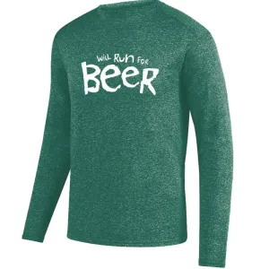 Men's Heathersoft Tech Long Sleeve Crew - "Will Run For Beer"