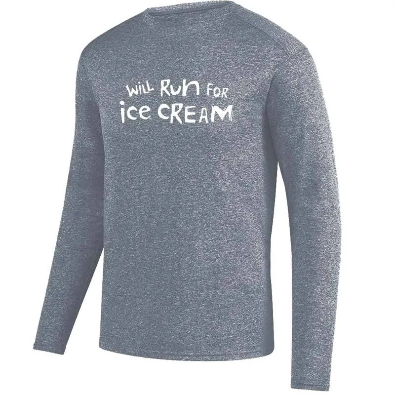 Men's Heathersoft Tech Long Sleeve Crew - "Will Run For Ice Cream"