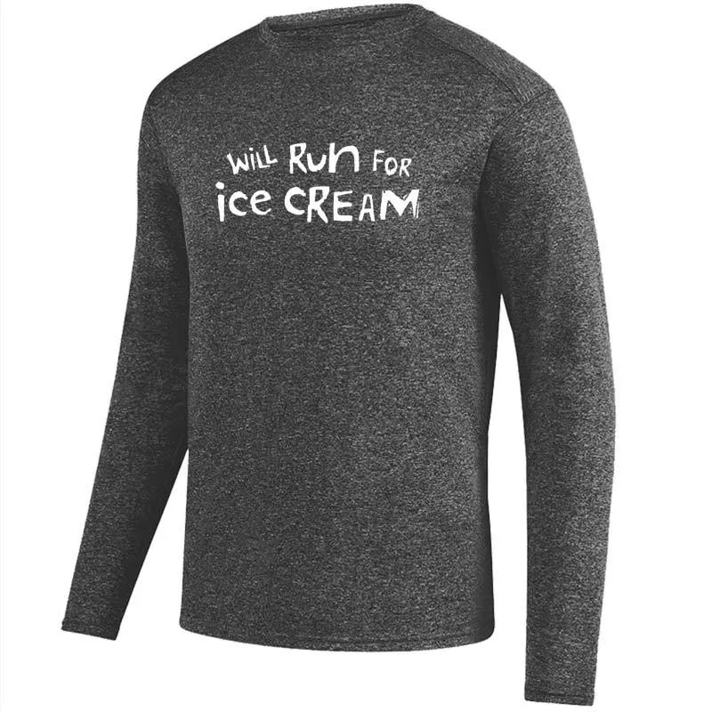 Men's Heathersoft Tech Long Sleeve Crew - "Will Run For Ice Cream"