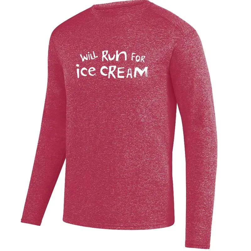 Men's Heathersoft Tech Long Sleeve Crew - "Will Run For Ice Cream"