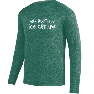 Men's Heathersoft Tech Long Sleeve Crew - "Will Run For Ice Cream"