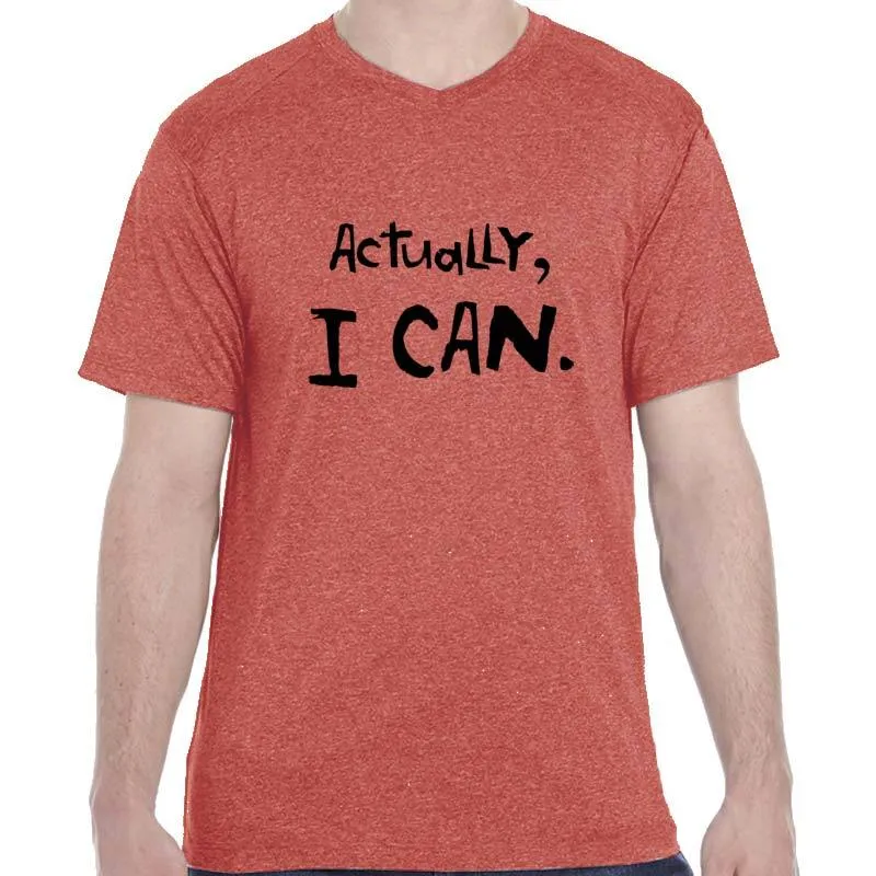Men's HeatherSoft Tech Short Sleeve Shallow V - "Actually, I Can"