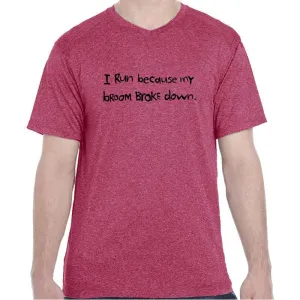 Men's HeatherSoft Tech Short Sleeve Shallow V - "I Run Because My Broom Broke Down"