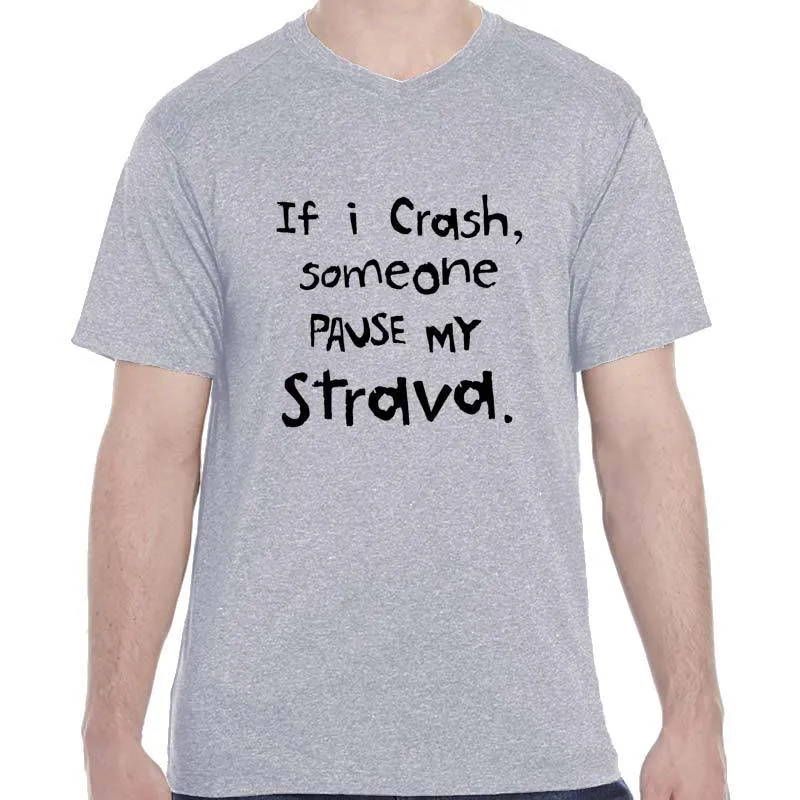 Men's HeatherSoft Tech Short Sleeve Shallow V - "If I Crash Someone Pause My Strava"
