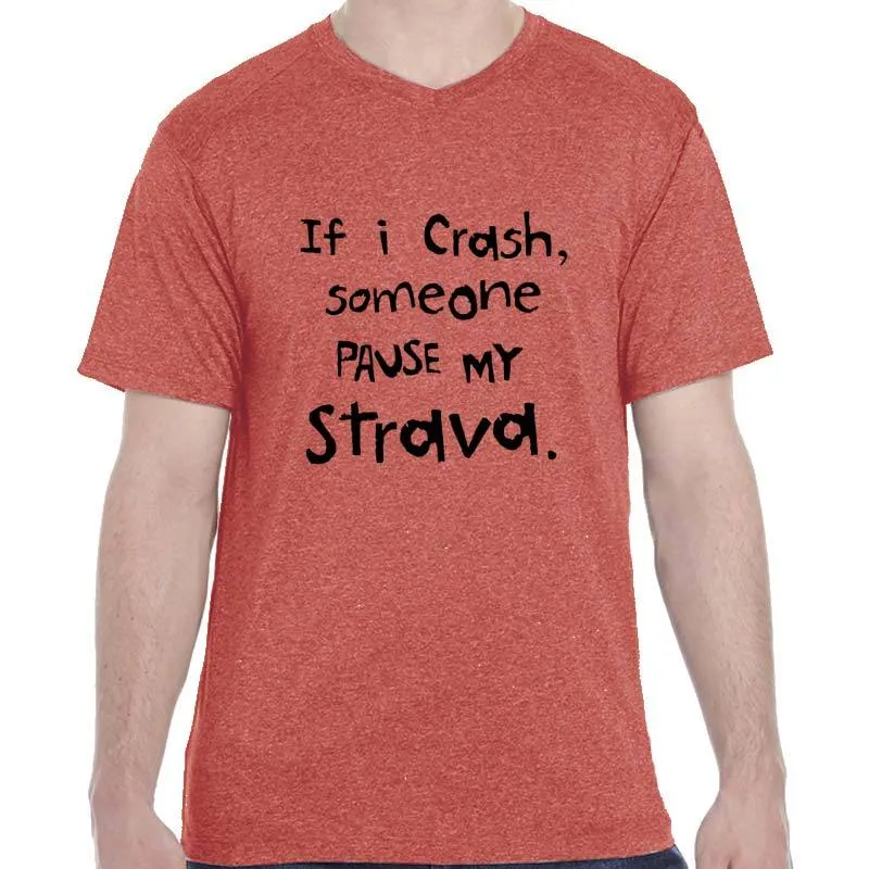 Men's HeatherSoft Tech Short Sleeve Shallow V - "If I Crash Someone Pause My Strava"