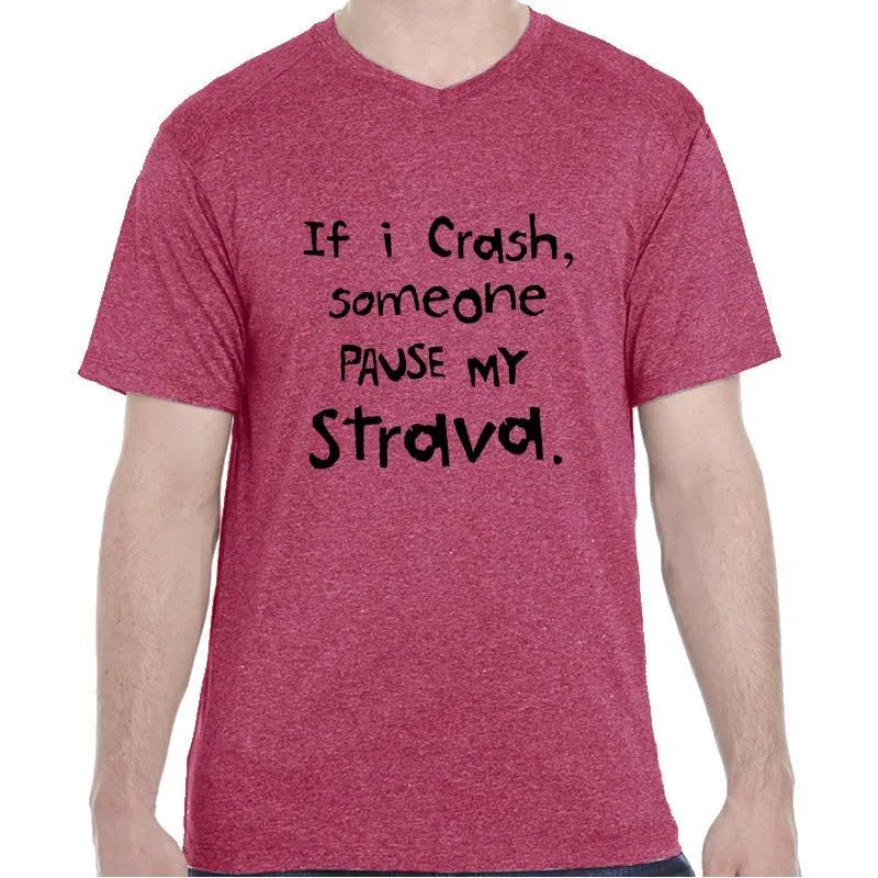 Men's HeatherSoft Tech Short Sleeve Shallow V - "If I Crash Someone Pause My Strava"