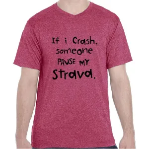 Men's HeatherSoft Tech Short Sleeve Shallow V - "If I Crash Someone Pause My Strava"