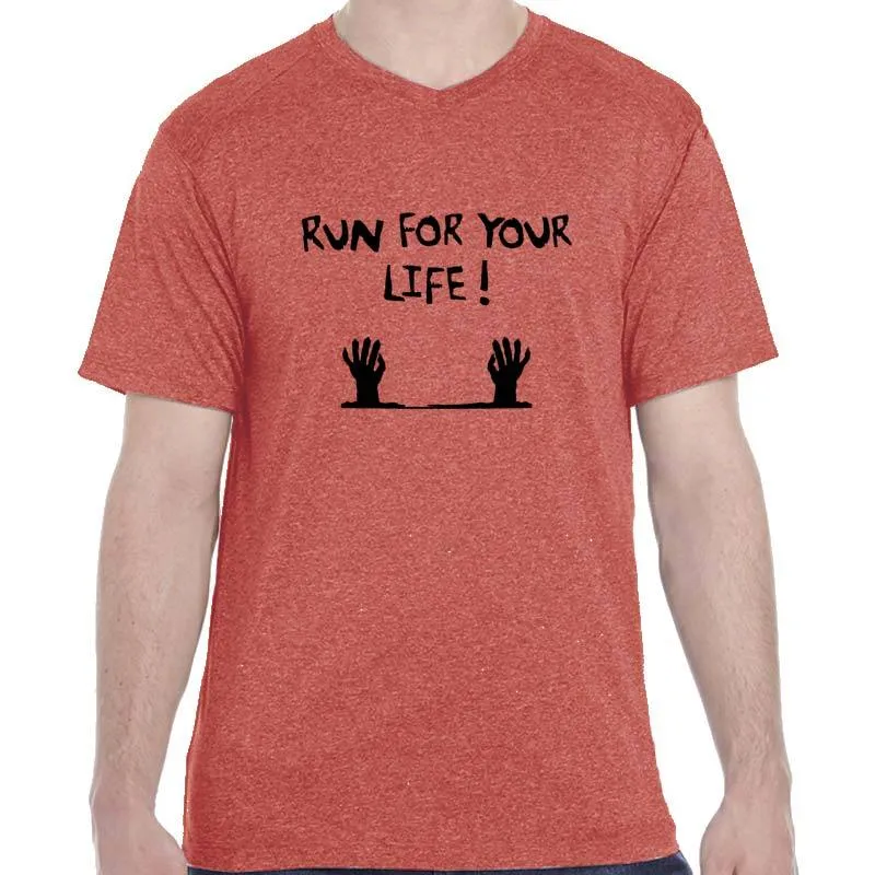 Men's HeatherSoft Tech Short Sleeve Shallow V - "Run For Your Life"