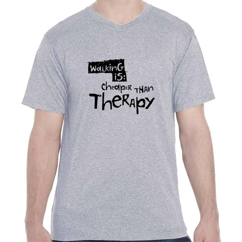 Men's Heathersoft Tech Short Sleeve Shallow V - "Walking Is Cheaper Than Therapy"