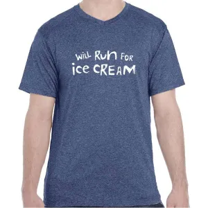 Men's Heathersoft Tech Short Sleeve Shallow V - "Will Run For Ice Cream"