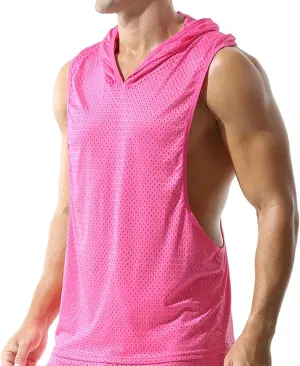 Men's Mesh Hooded Tank Tops Workout Gym Training Hoodies Sleeveless Muscle Bodybuilding Cut Off T Shirt