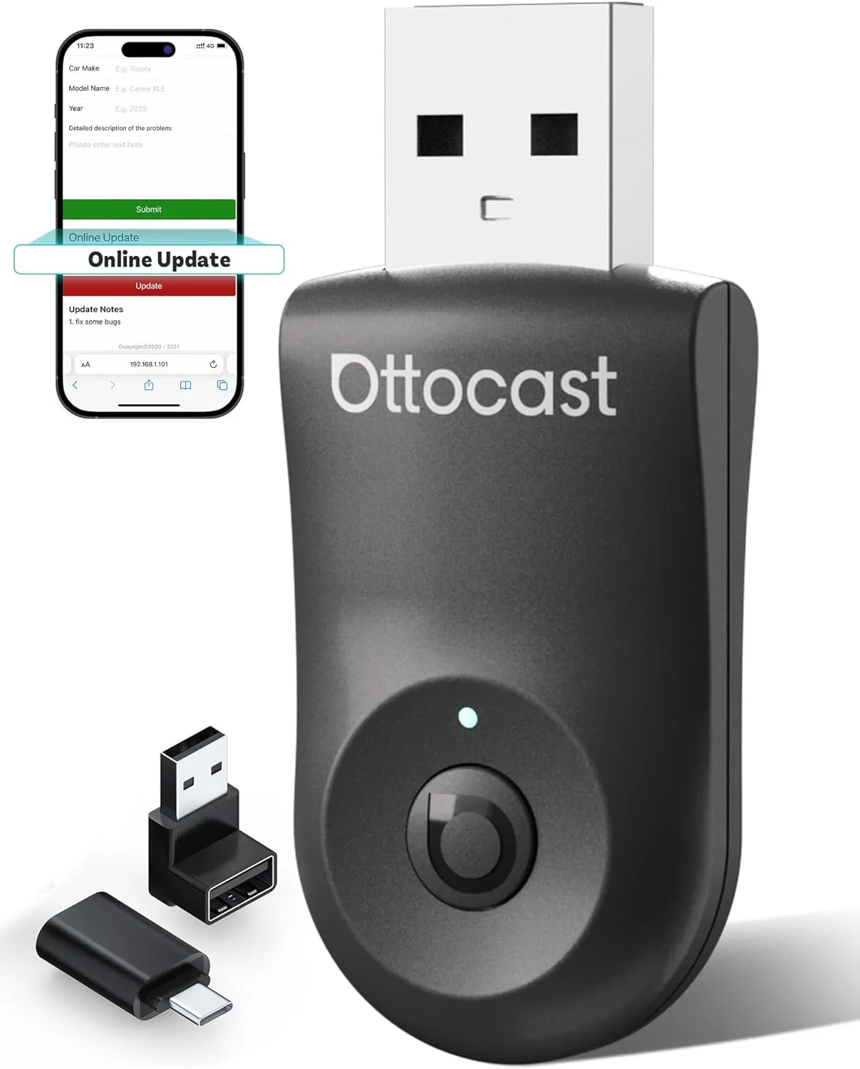 OTTOCAST Mini 2025 Wireless CarPlay & Android Auto 2-in-1 Adapter, Plug & Play, 5GHz WiFi, Auto Connect for iPhone & Android, Fits 98%  OEM Wired CarPlay Cars