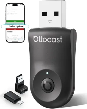 OTTOCAST Mini 2025 Wireless CarPlay & Android Auto 2-in-1 Adapter, Plug & Play, 5GHz WiFi, Auto Connect for iPhone & Android, Fits 98%  OEM Wired CarPlay Cars