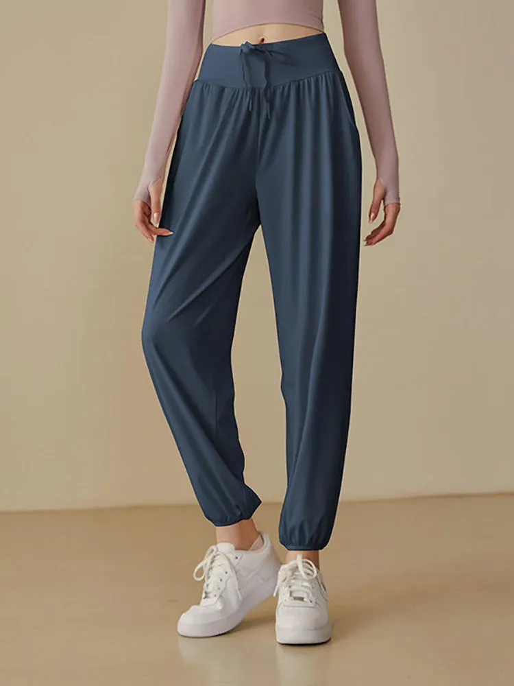 Sagging Elastic Waist Yoga Pants Women's Loose Tight Sports Pants High Waist Fitness Pants